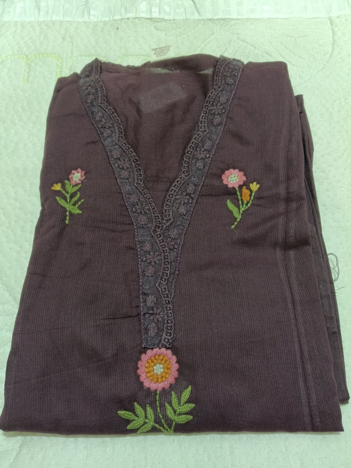 Women Purple Embroidered Cotton Kurta Pant Dupatta