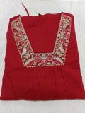Women Red Zari Cotton Kurta Pant Dupatta