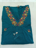Women Teal Blue Embroidered Cotton Kurta Pant Dupatta
