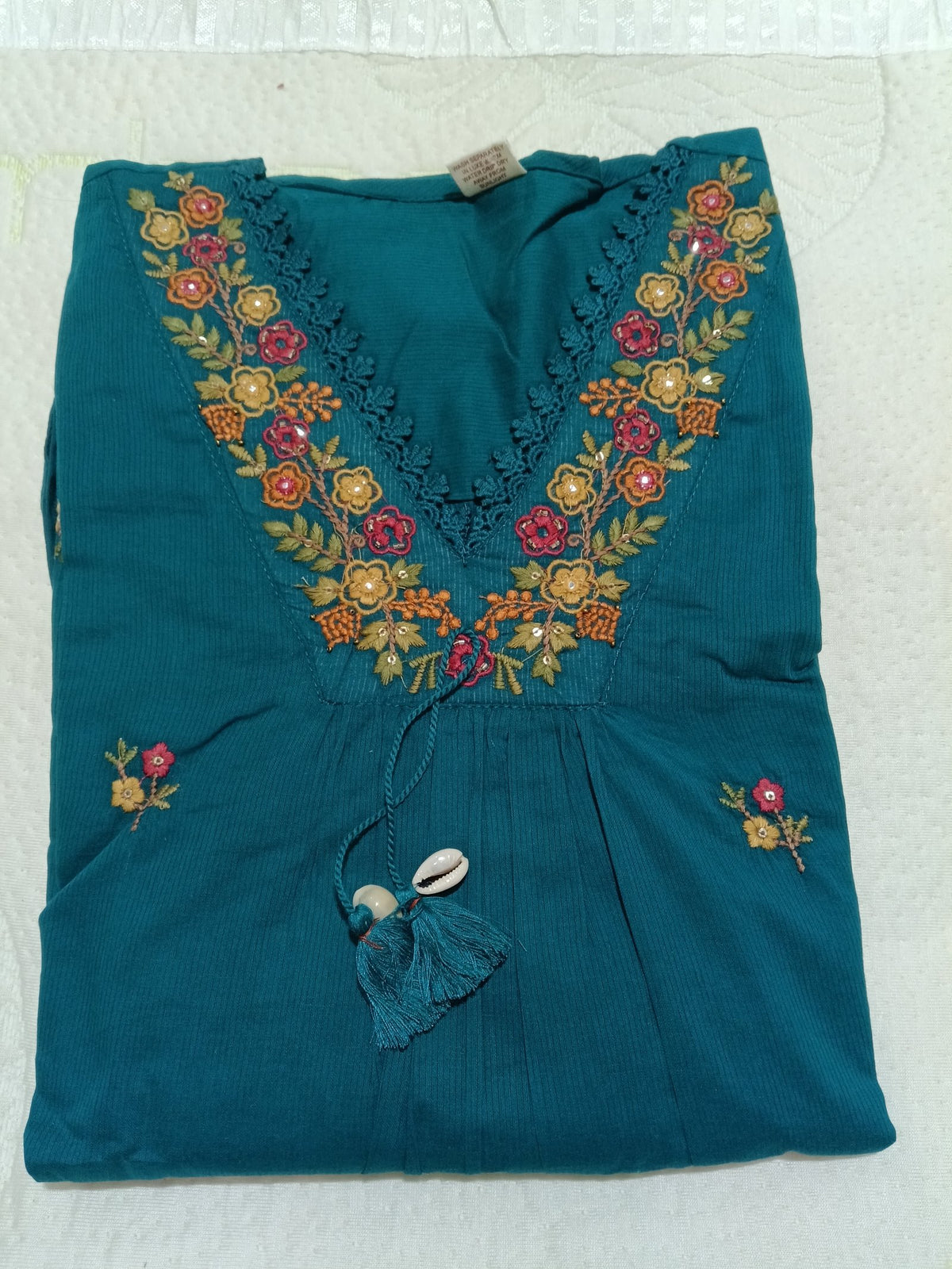 Women Teal Blue Embroidered Cotton Kurta Pant Dupatta
