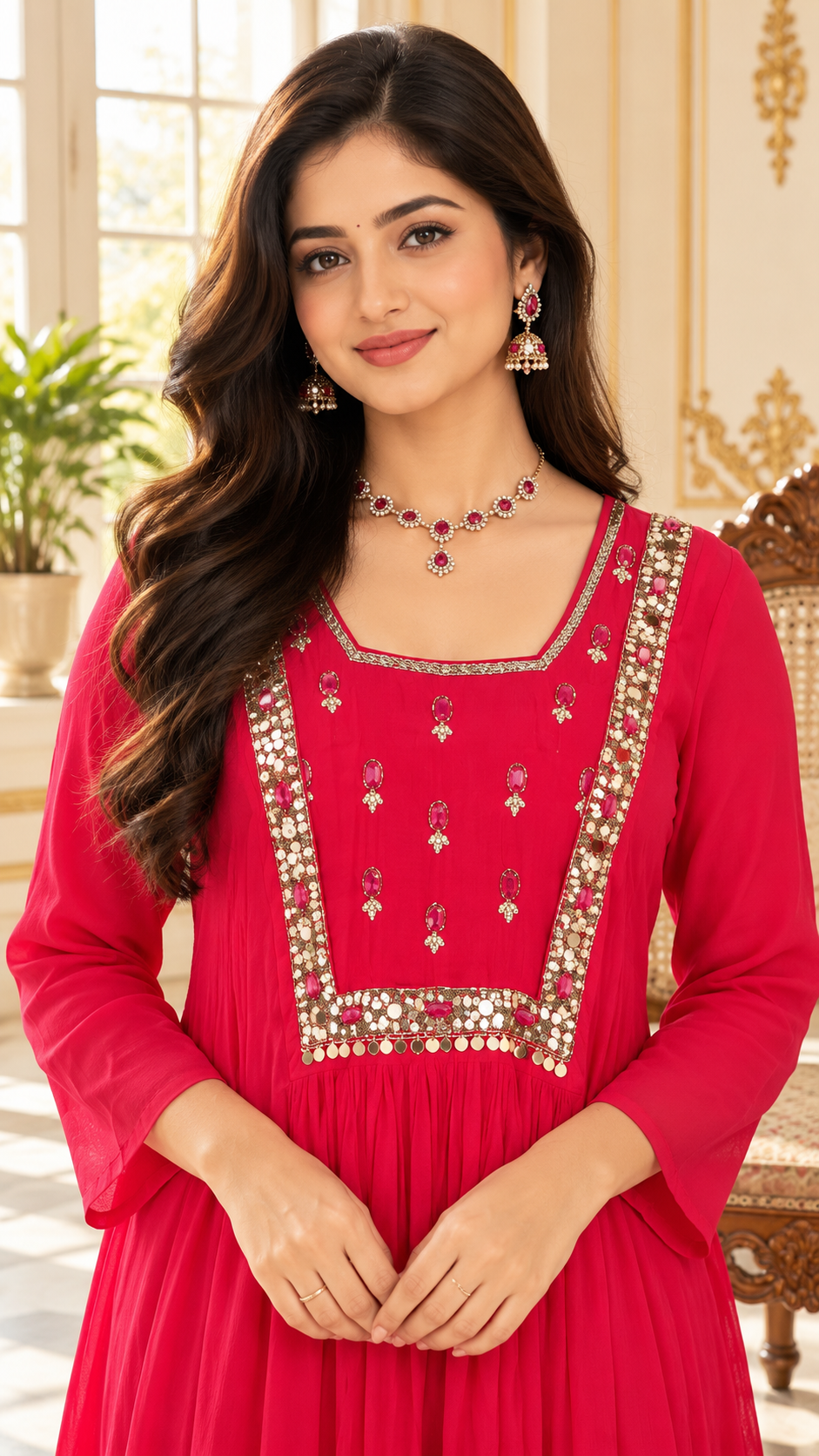 Women Pink Embroidered Mul Chanderi Kurta Pant Dupatta