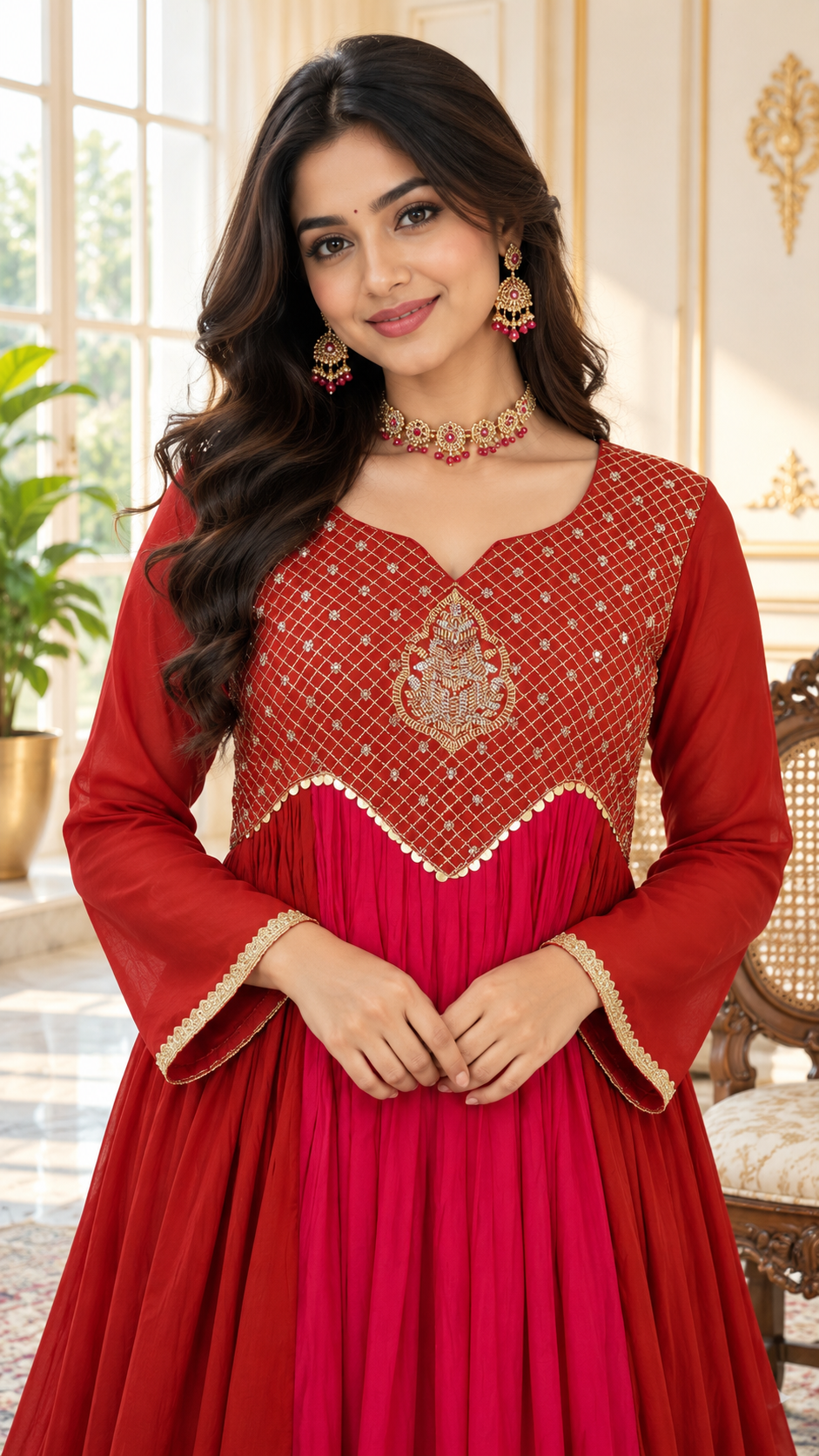 Women Pink Embroidered Mul Chanderi Kurta Pant Dupatta