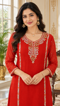 Women Orange Beads Embroiderd Chinnon Sharara Set