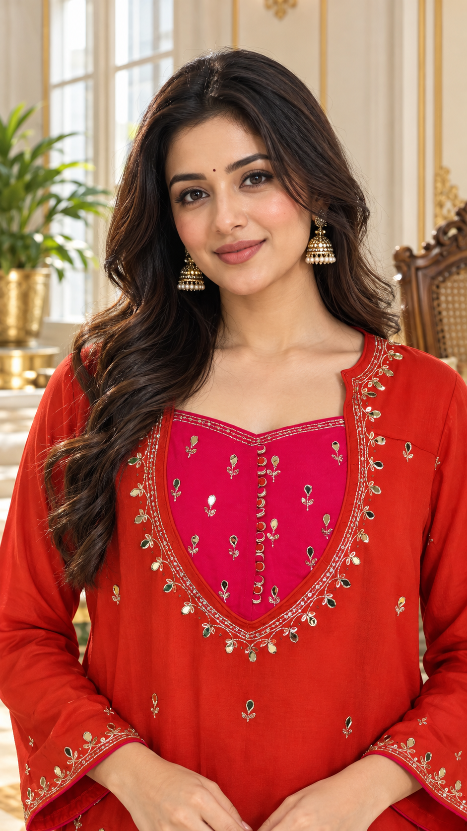 Women Orange Embroidered Chinnon Sharara Set
