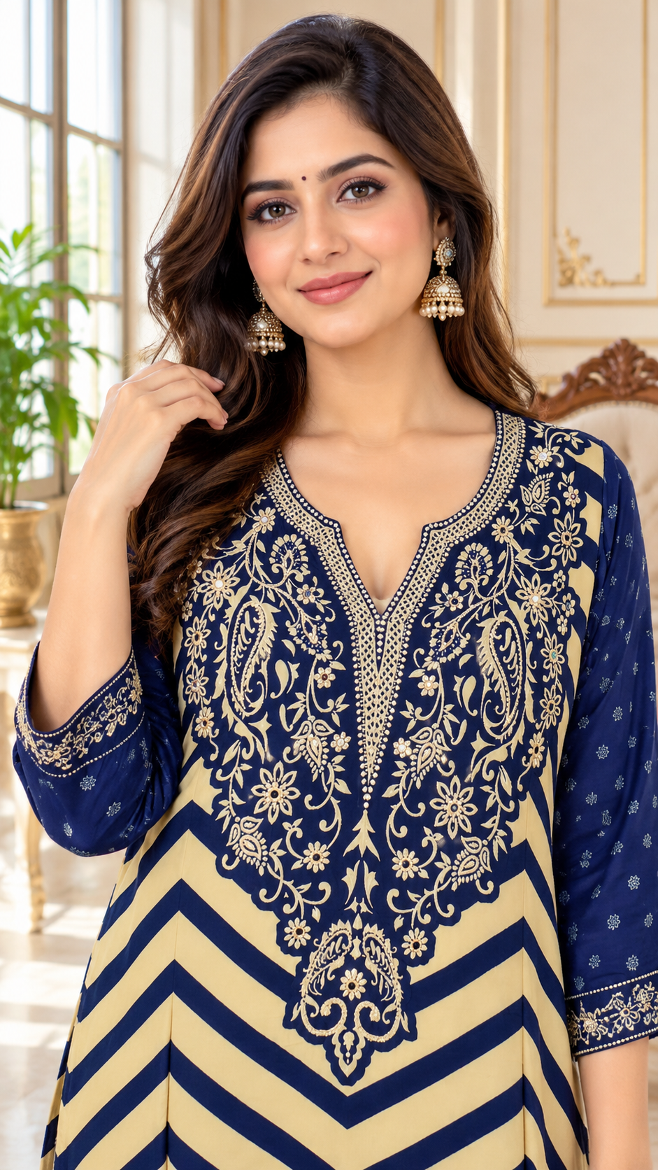 Women Blue Embroidered Silk Kurta Pant Dupatta
