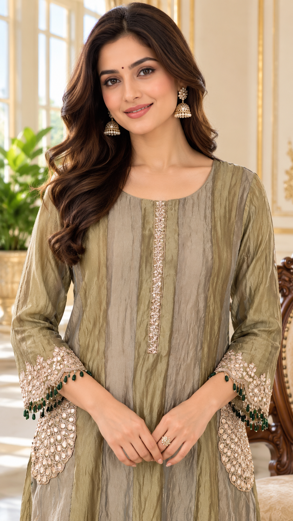 Women Green Embroidered Other Kurta Pant Dupatta