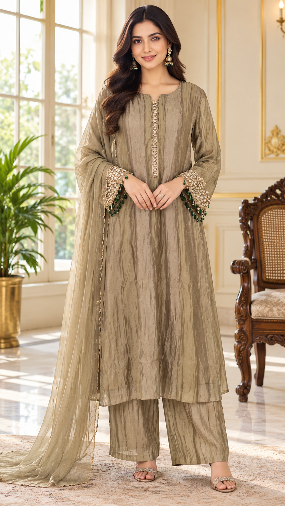 Women Green Embroidered Other Kurta Pant Dupatta
