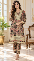 Women Black Printed Cotton Kurta Pant