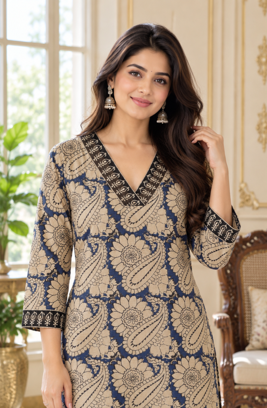 Women Beige Printed Cotton Kurta Pant Dupatta