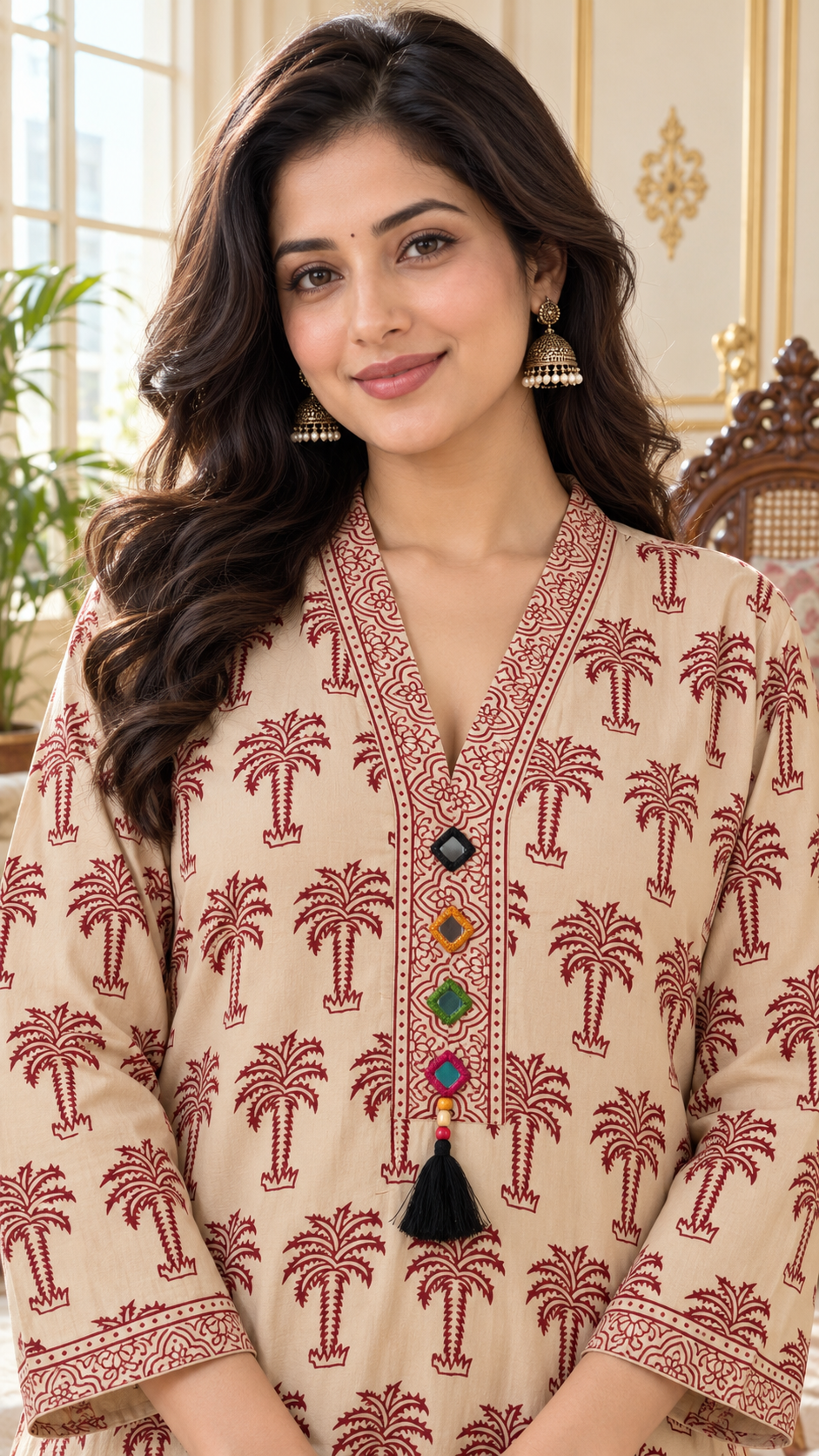 Women Beige Printed Cotton Kurta Pant Dupatta