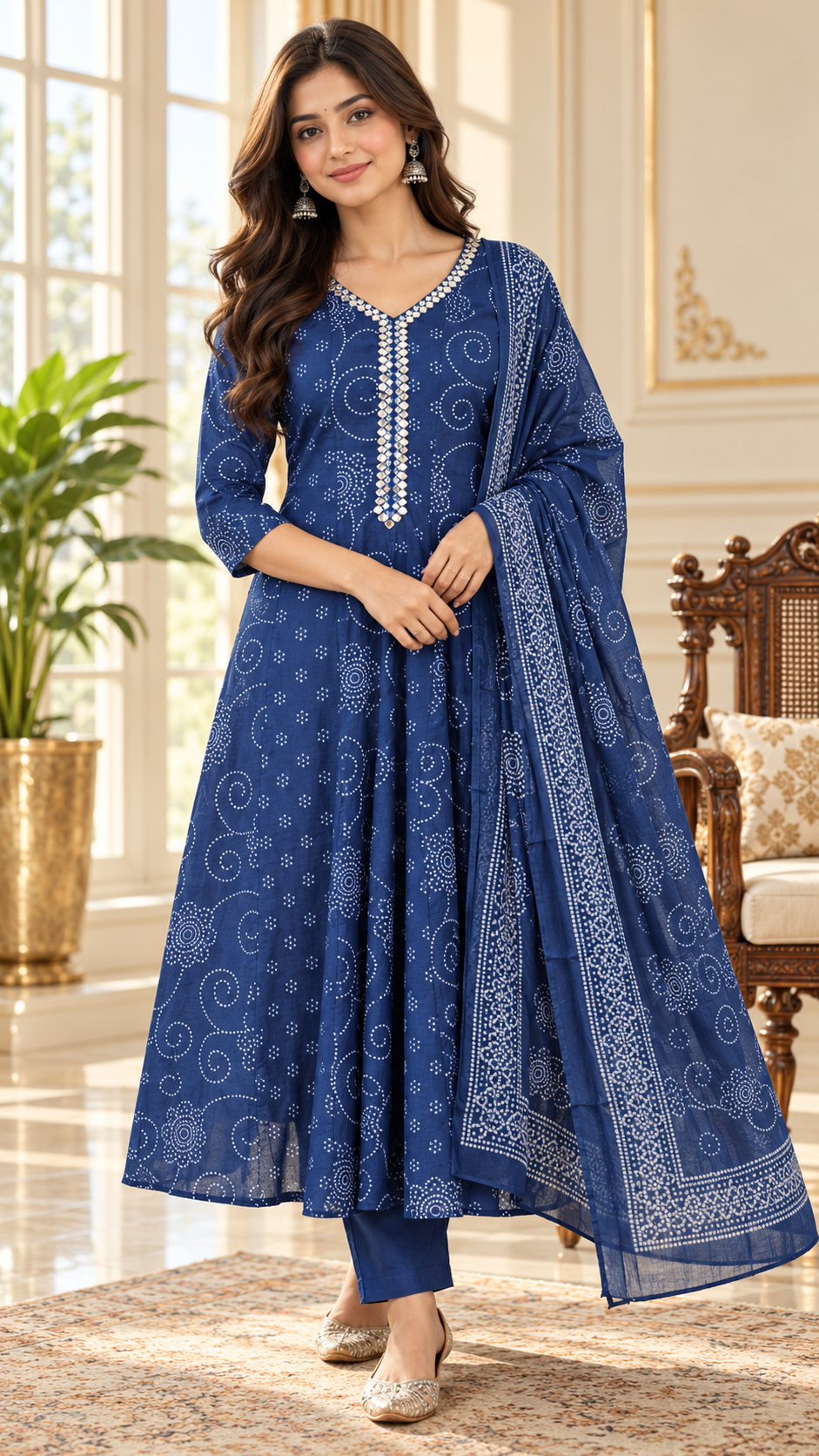 Women Blue Embroidered Cotton Kurta Pant Dupatta