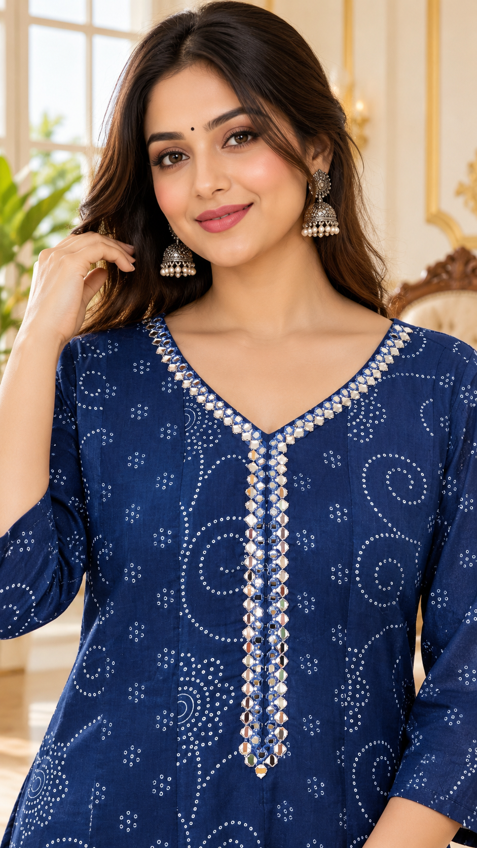 Women Blue Embroidered Cotton Kurta Pant Dupatta
