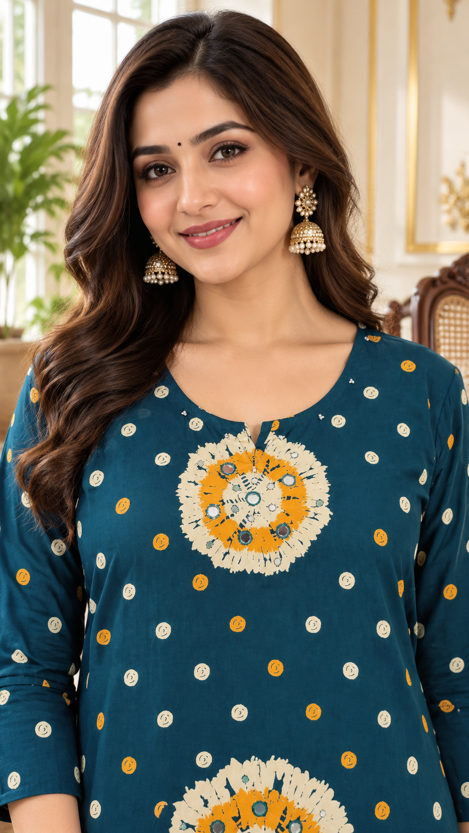Women Teal Blue Embroidered Cotton Kurta Pant Dupatta