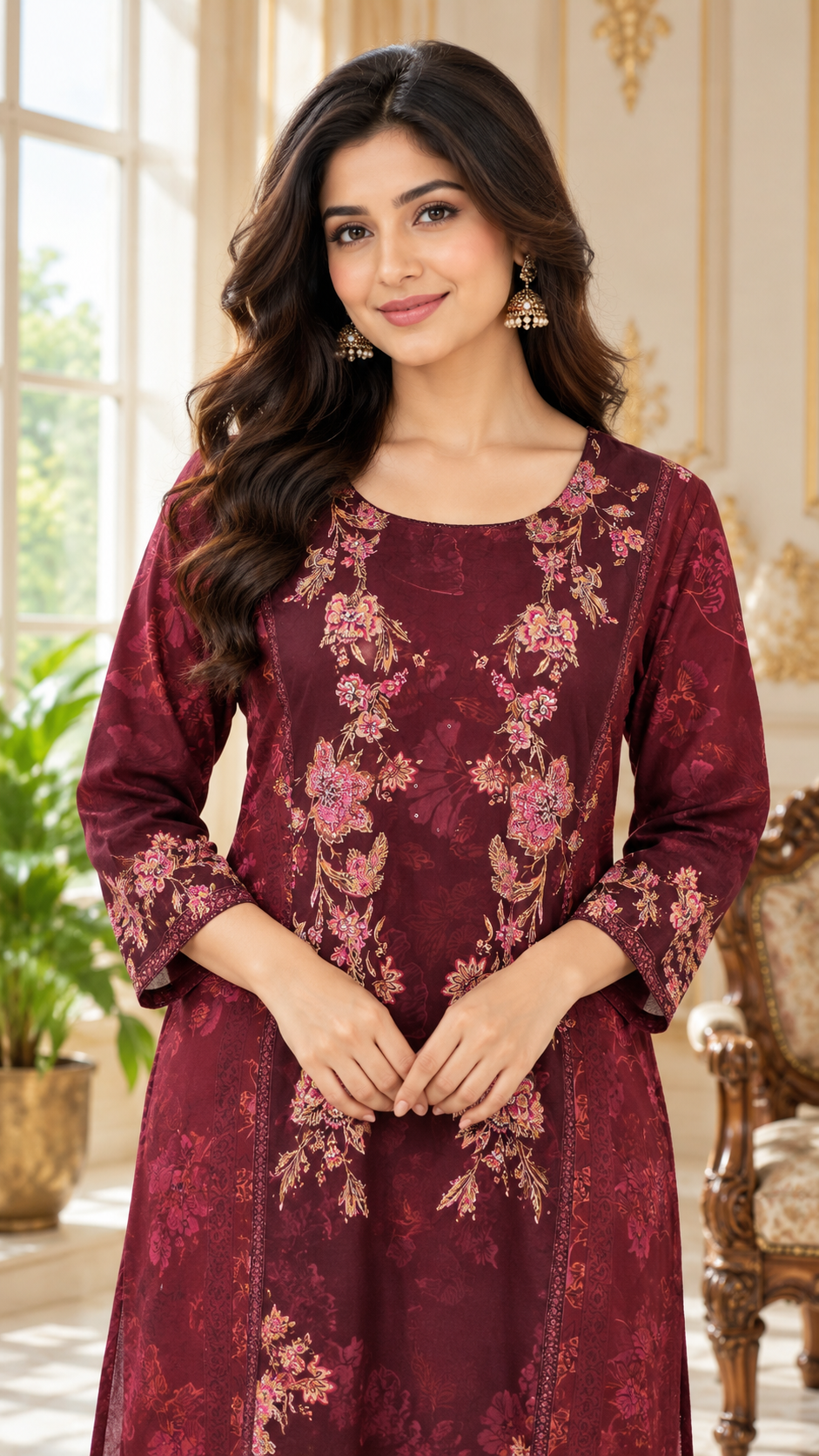 Women Purple Printed Cotton Kurta Pant Dupatta