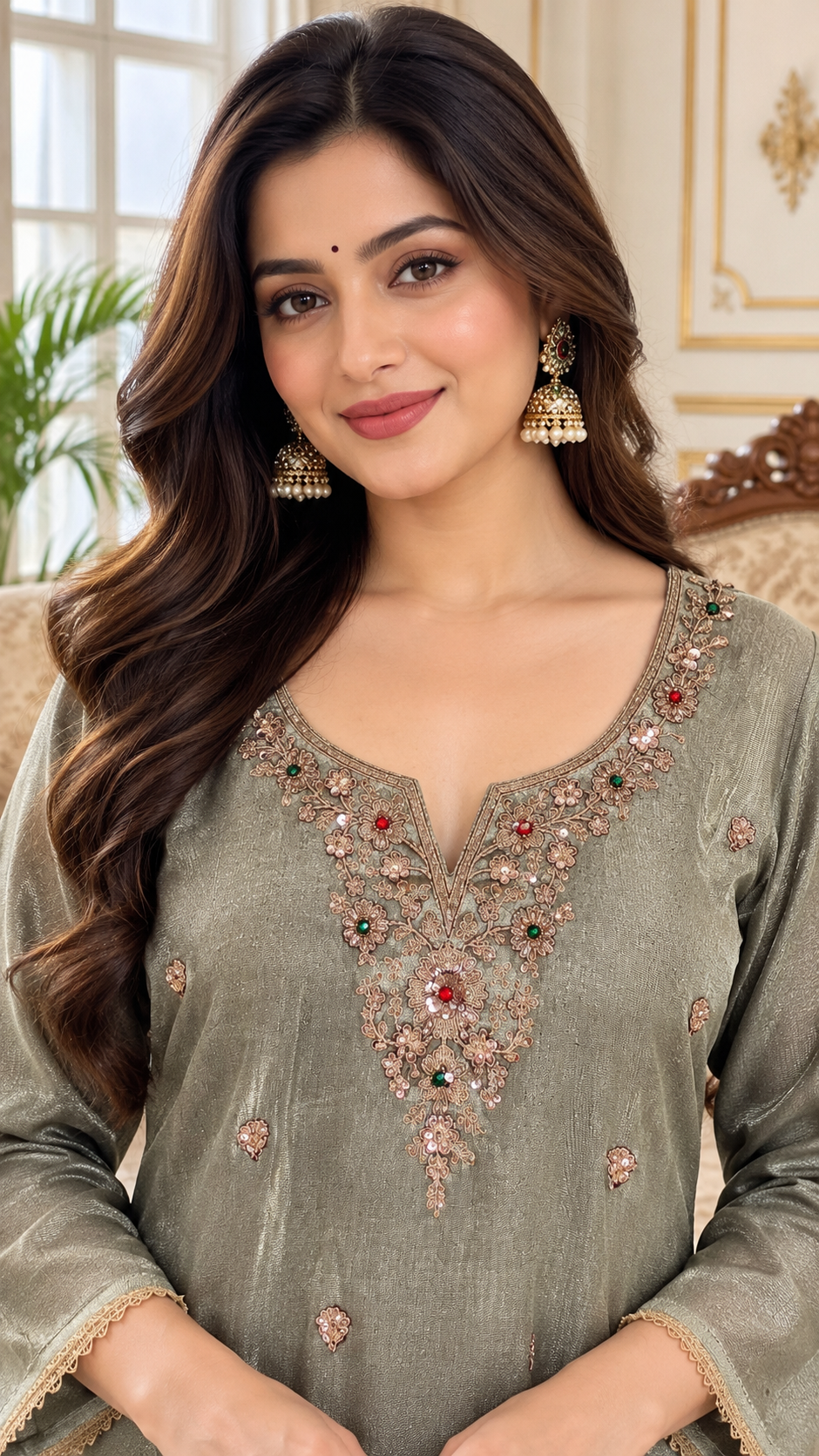 Women Gray Embroidered Other Kurta Pant Dupatta