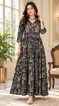 Women Black Printed Cotton Kurta Only