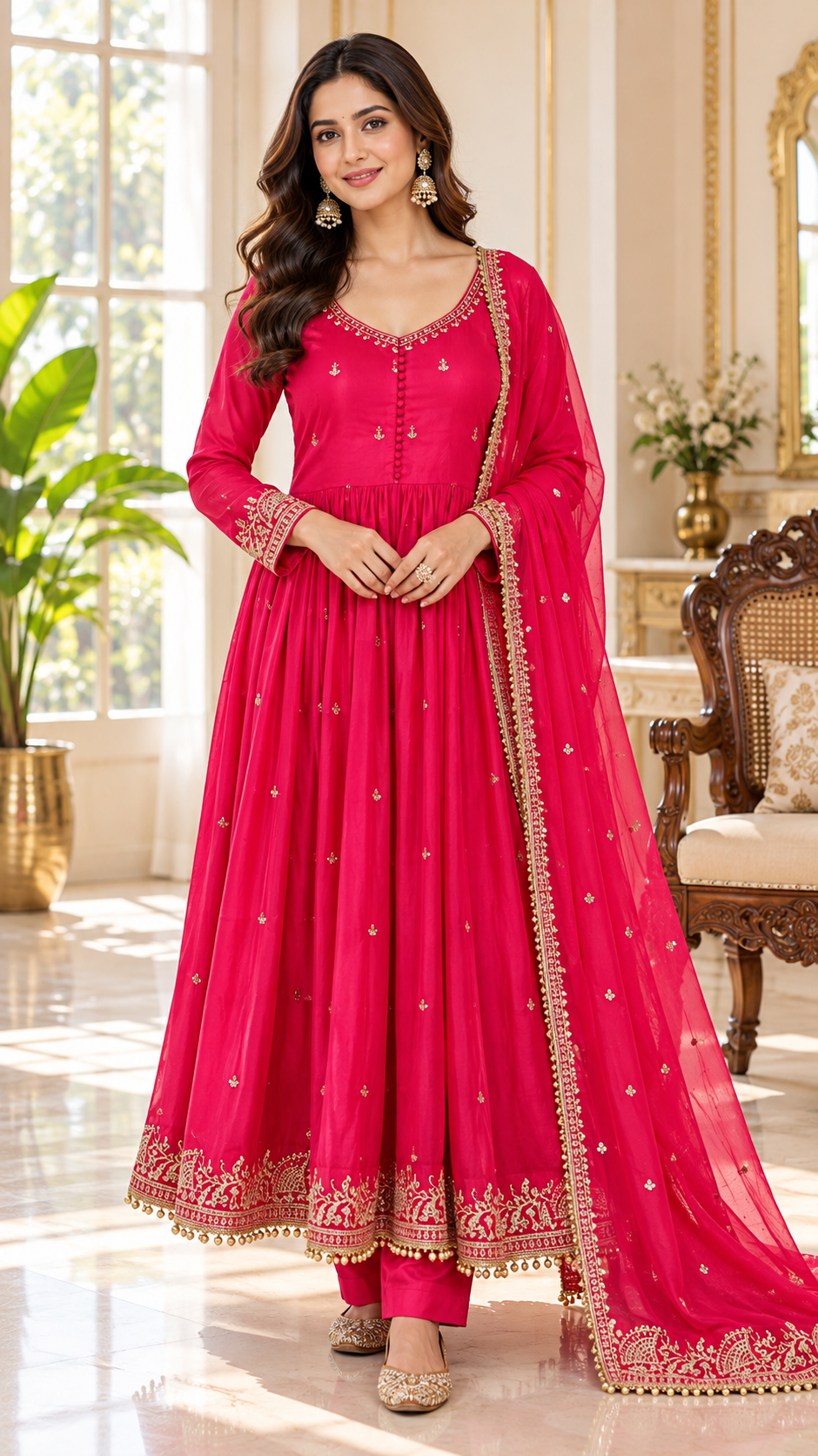 Women Pink Zari Other Kurta Pant Dupatta