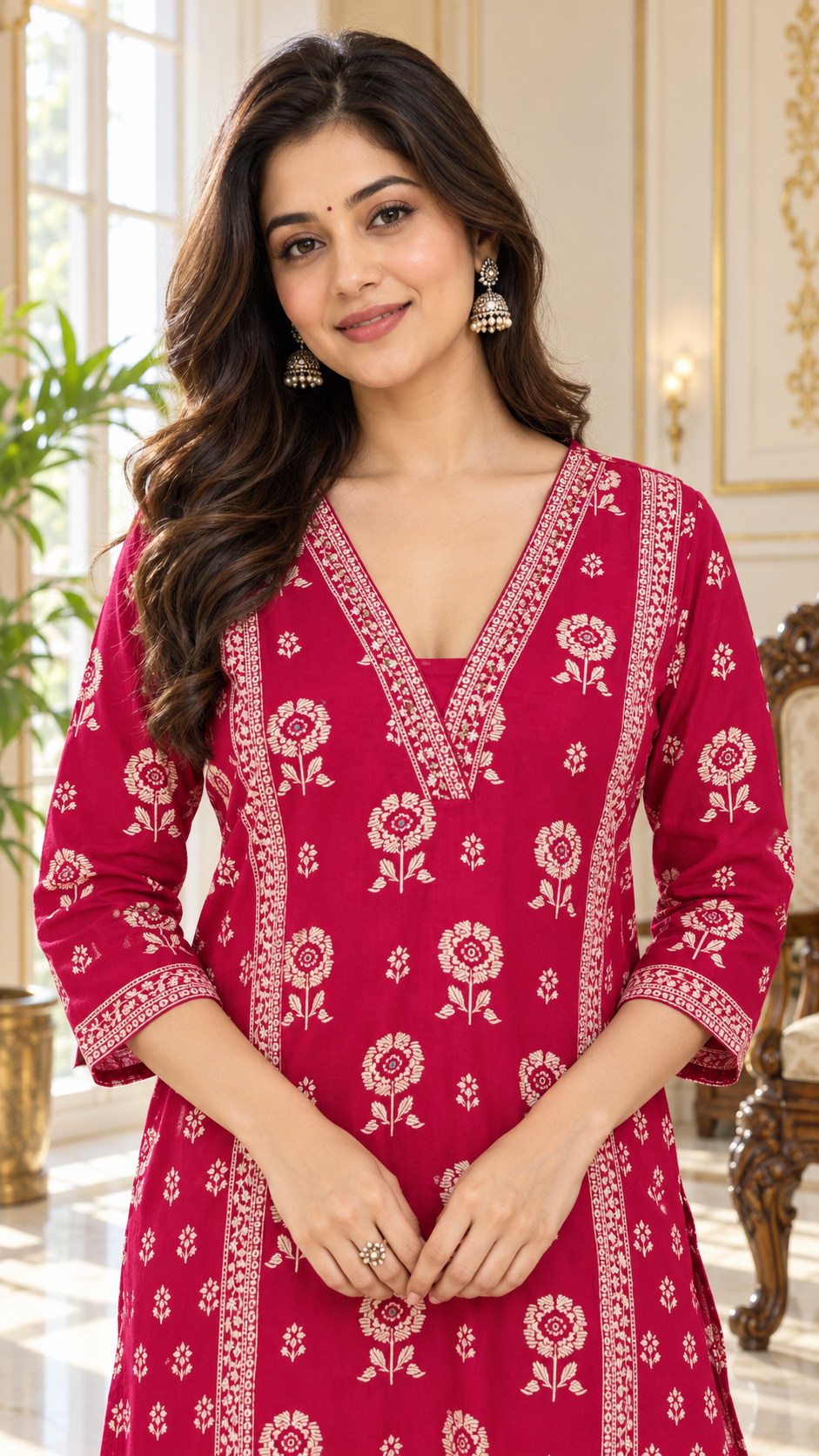 Women Pink Printed Cotton Kurta Pant Dupatta