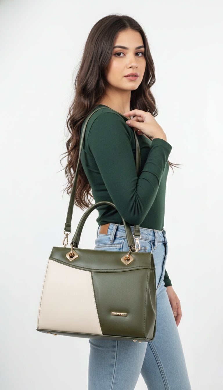 Super Classic Green And White Elegant Handbag