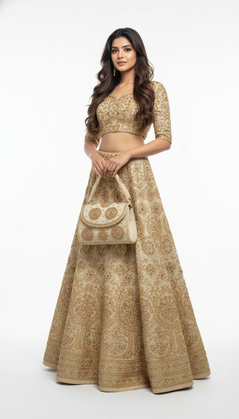 Super Premium Beige Party Wear Handbag
