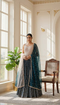 Women Multicolour Embroidered Georgette Crop Top Lehenga
