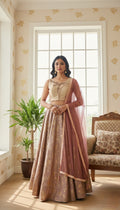 Women Gold Emboidered Silk embellished Lehenga Choli Dupatta