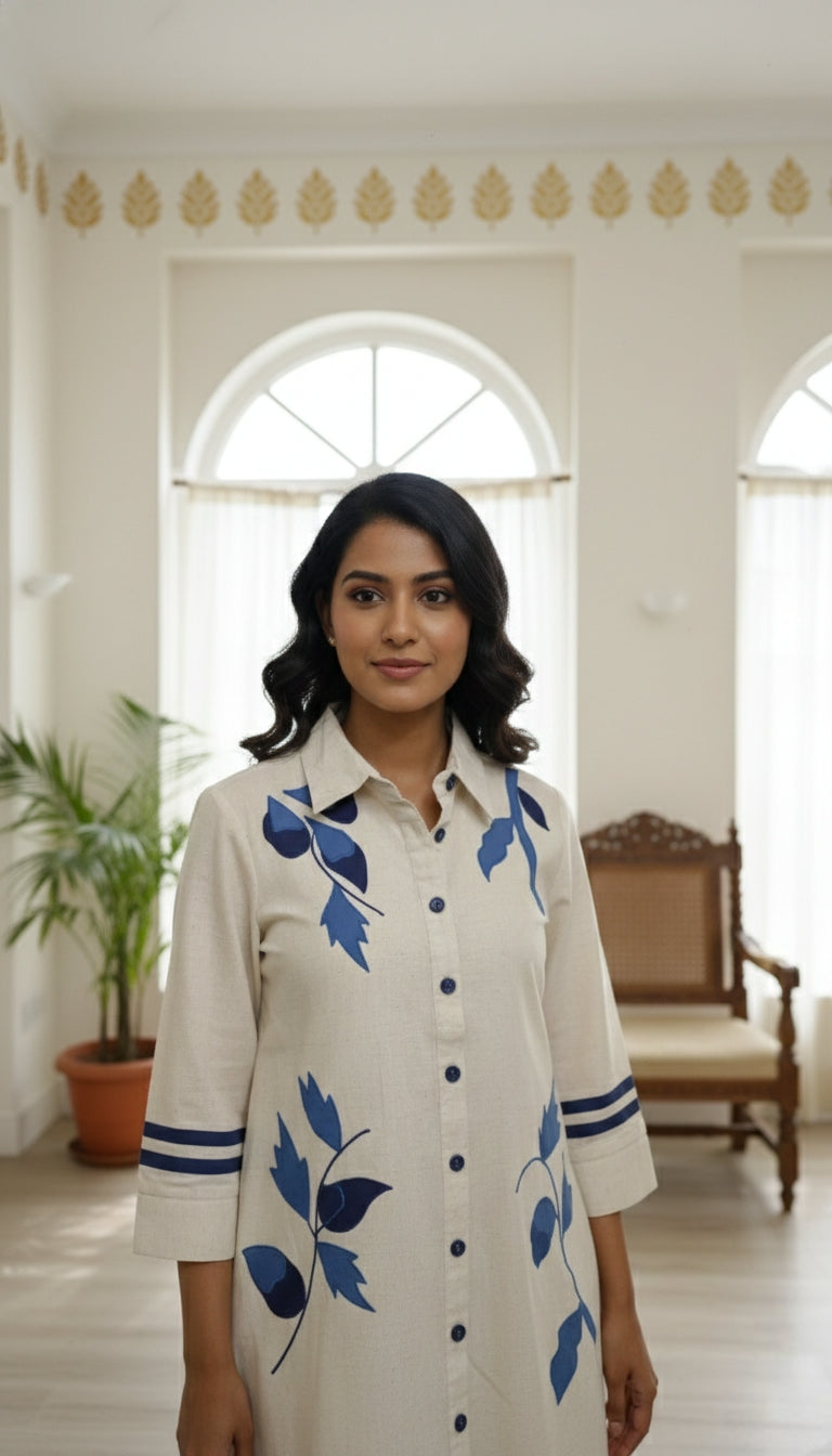 Women Off White Applique Work Coord Set