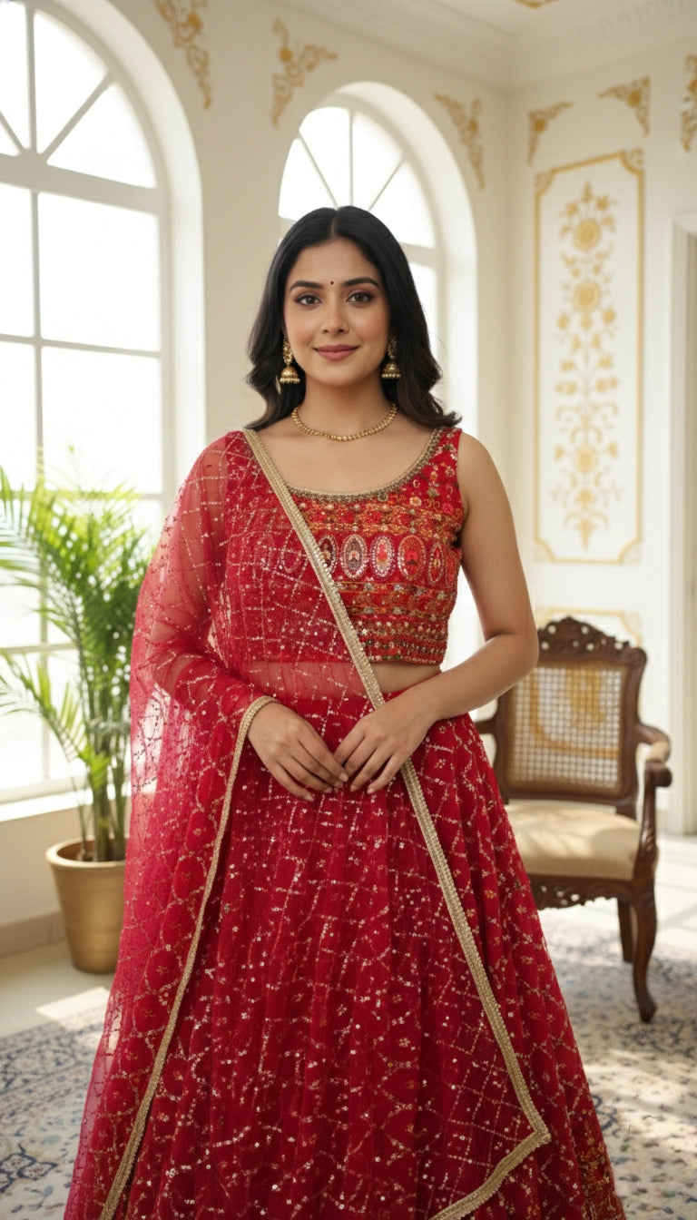 Women Pink Georgette Lehenga Choli And Dupatta Set