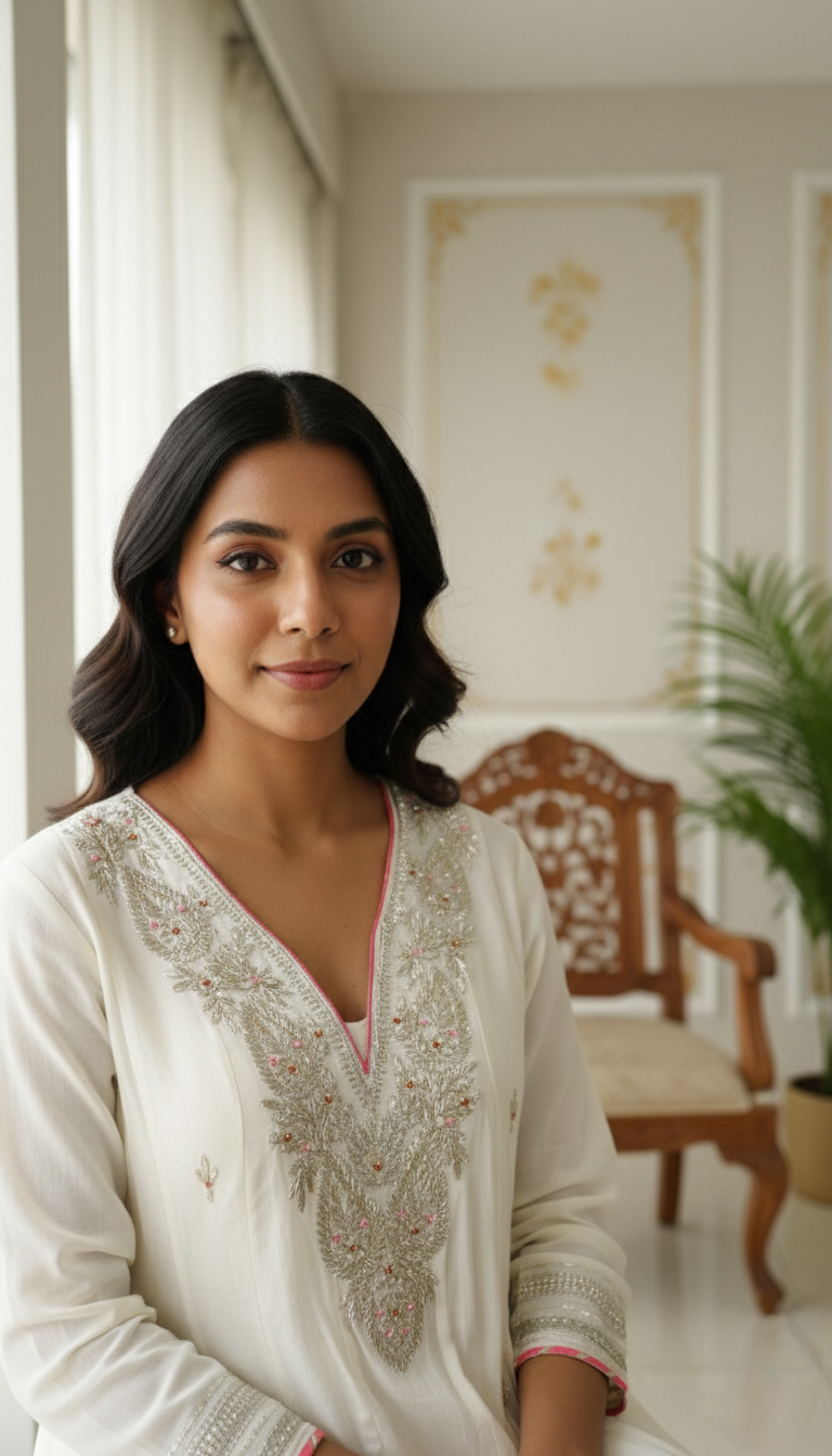 Women Off White Gota Patti Work Cotton Kurta Pant Dupatta Set