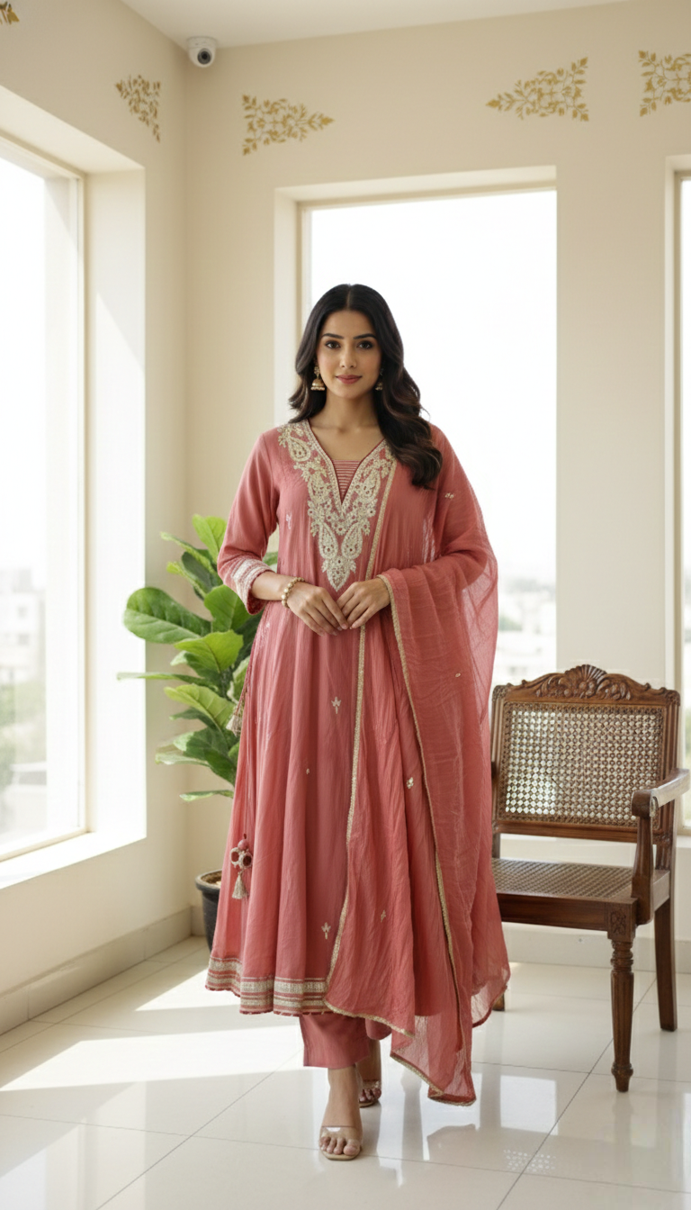 Women Pitch Gota Patti Work Cotton Kurta Pant Dupatta Set