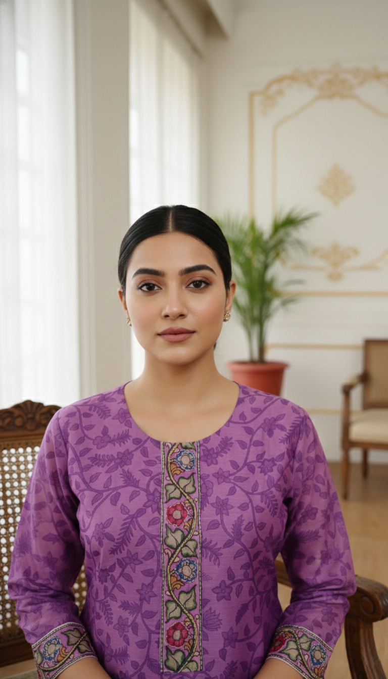 Women Embroidery Mul Chanderi Kurta Pant Dupatta Set