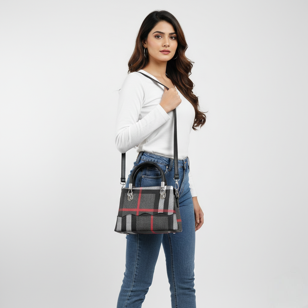 Super Classic Black Check Elegant Handbag