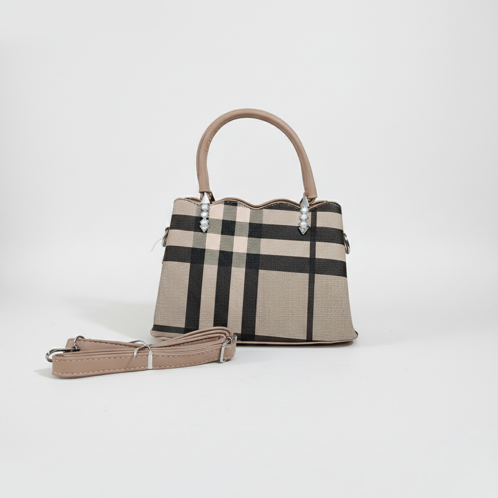 Super Classic Beige & Black Check Elegant Handbag