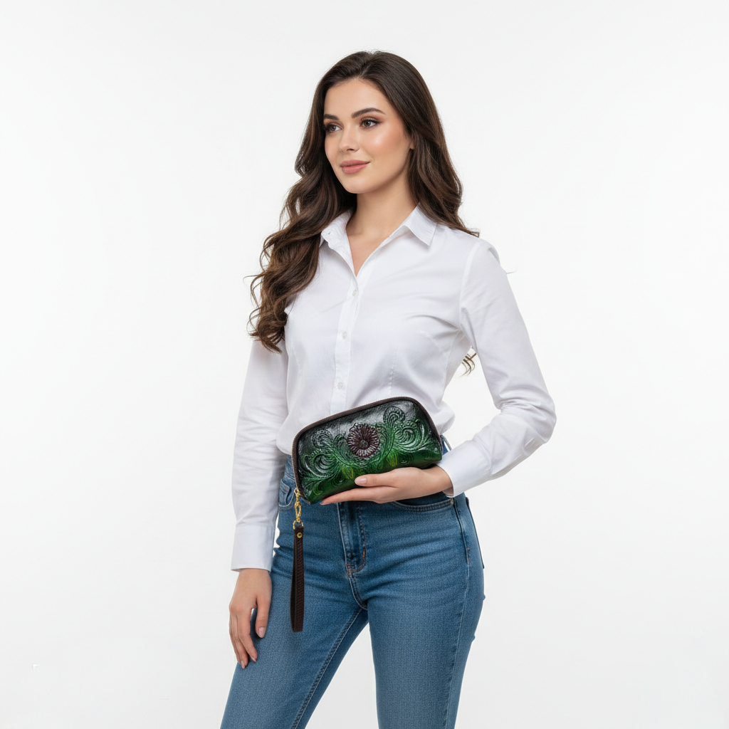 Super Classic Deep Green Floral Elegant HandPurse