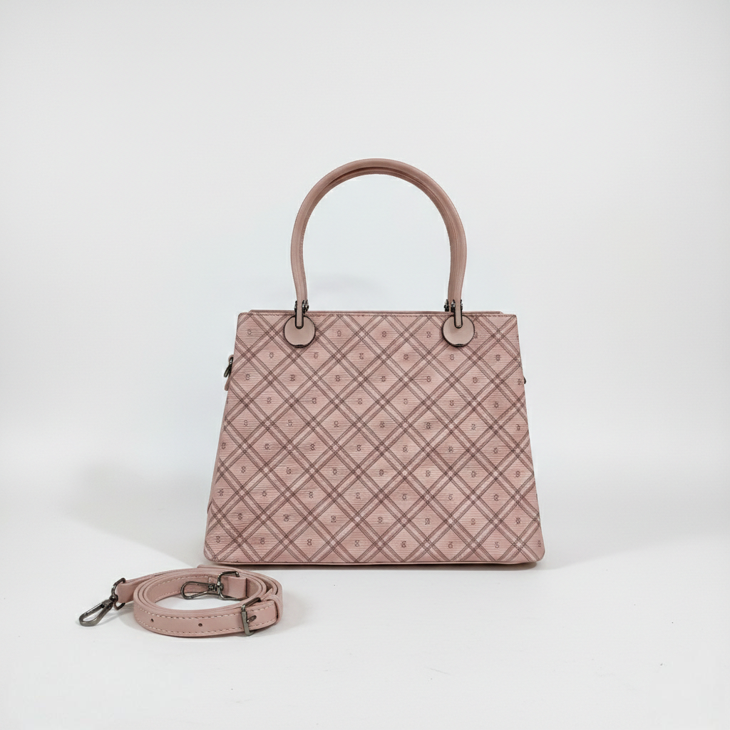 Super Classic Pink Plaid Pattern Elegant Handbag