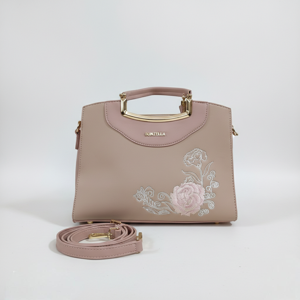 Super Classic Pink Floral Emboidered Elegant Handbag