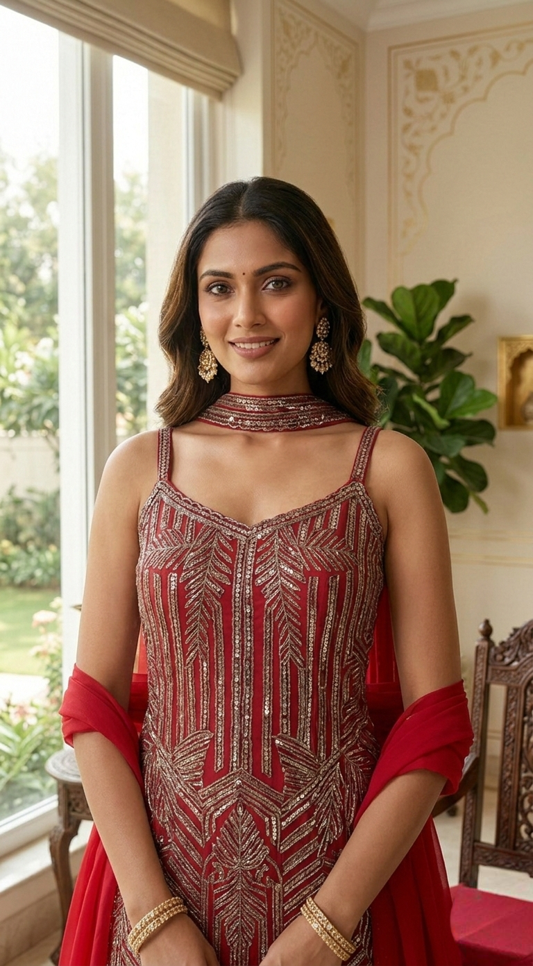 Women Pink Beads And Sequence Work Georgette Divider Set