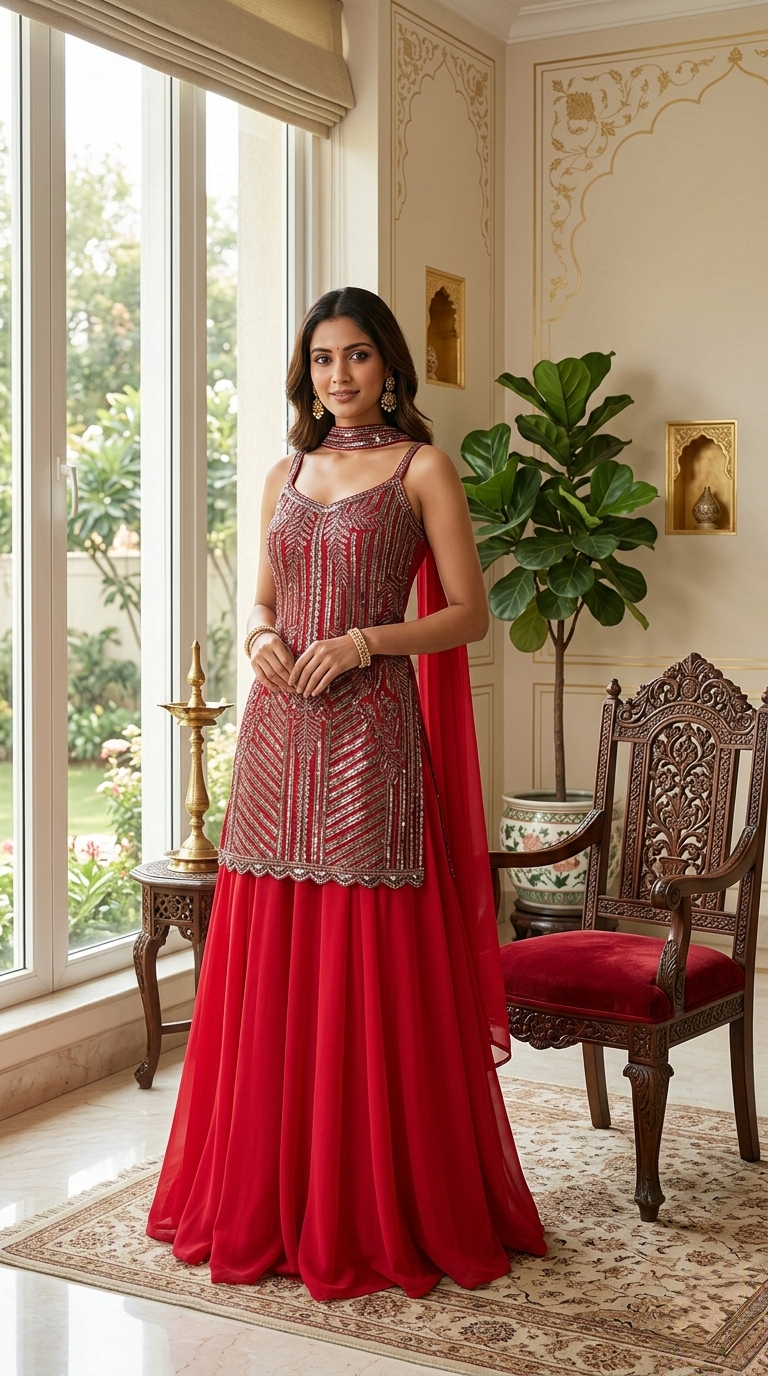 Women Pink Beads And Sequence Work Georgette Divider Set
