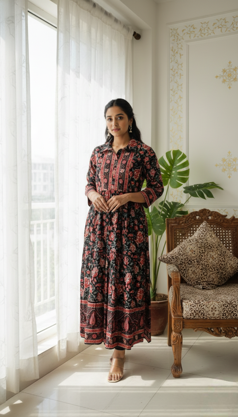 Women Multicolour Printed Cotton Single Frock