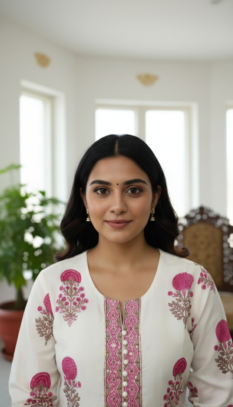 Women Off White Printed Cotton Kurta Pant Dupatta Set