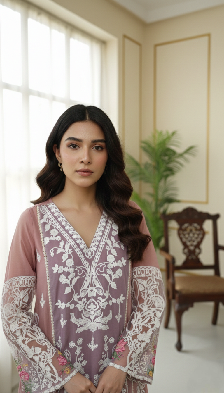 Women Pitch With Purple Thread Embroidery Cotton Silk Kurta Pant Dupatta Set