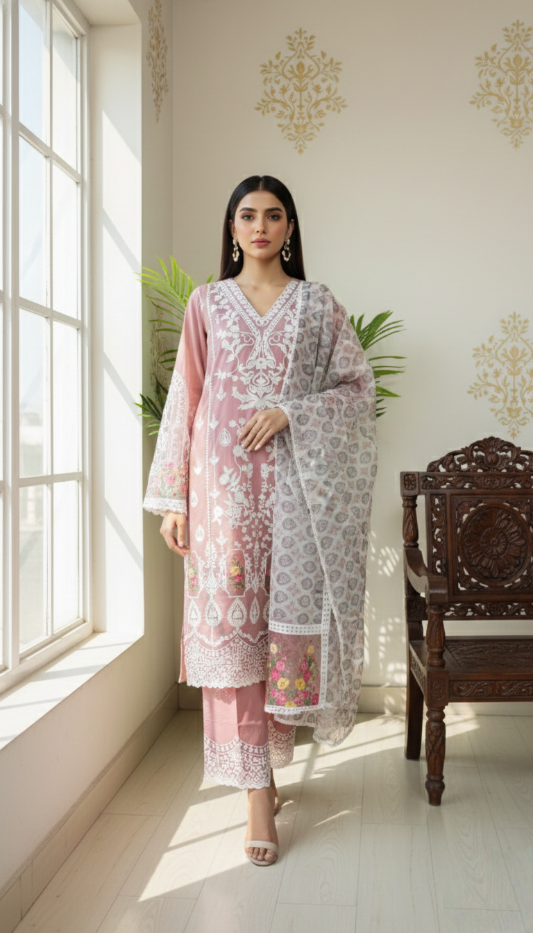 Women Pitch With Purple Thread Embroidery Cotton Silk Kurta Pant Dupatta Set