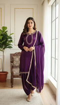 Women Purple Mirror Work Fendy Silk Divider Set