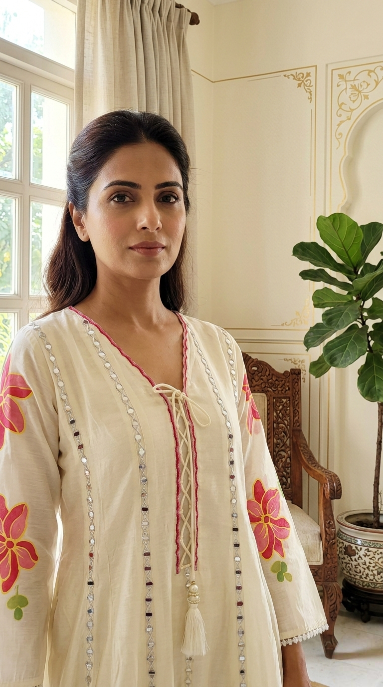 Women Off White Embroidery Cotton Silk Kurta Pant Dupatta Set