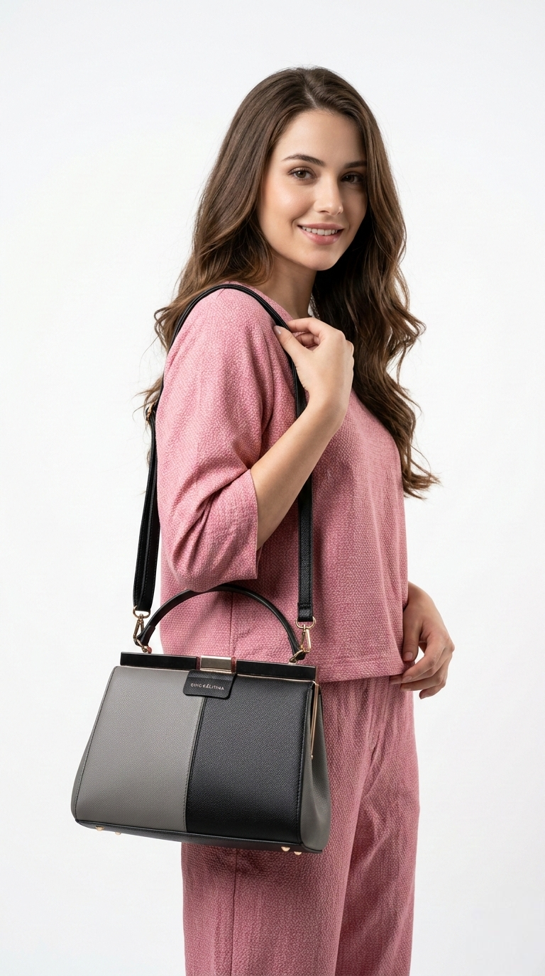 Super Classic Grey & Black Elegant Clutch Handbag
