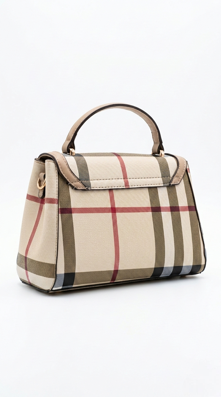 Super Classic Beige Plaid Ptteren Elegant Handbag