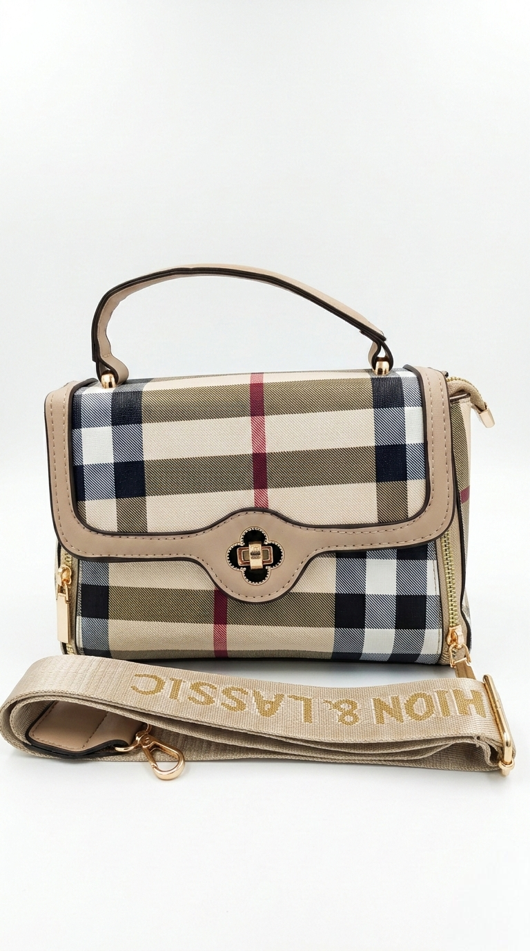Super Classic Beige Plaid Ptteren Elegant Handbag