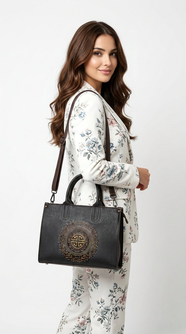 Super Classic Black Ethnic Pattern Elegant Handbag