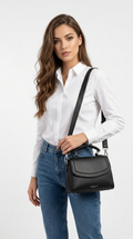 Super Classic Black Flap Closure Elegant Handbag
