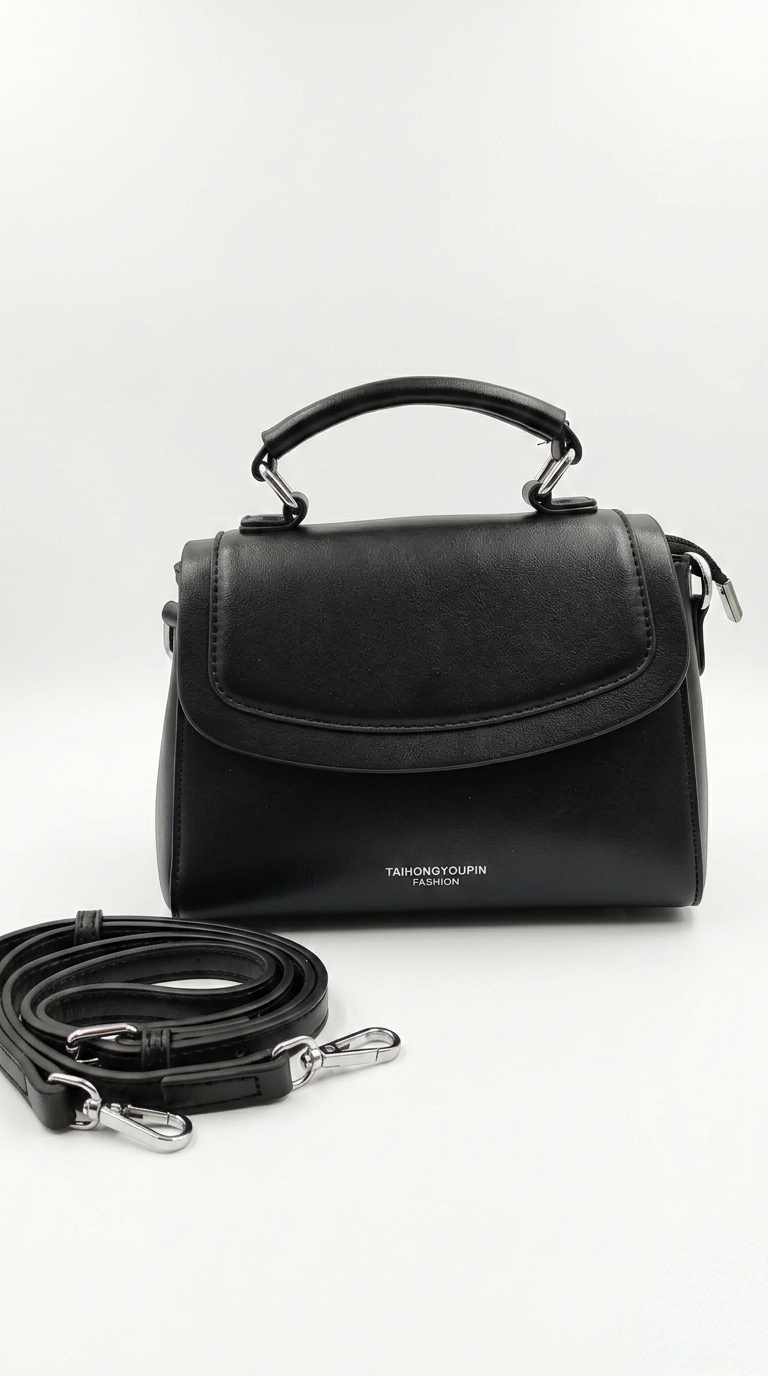 Super Classic Black Flap Closure Elegant Handbag